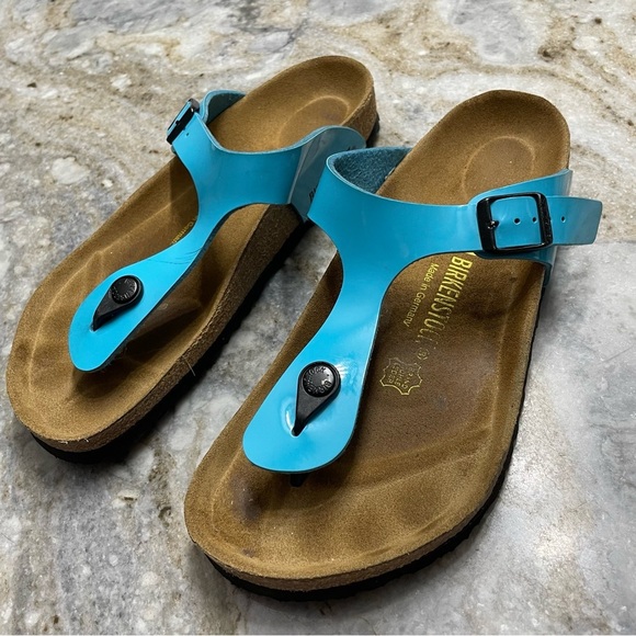 Birkenstock Birko Flor GIZEH Blue Patent 36 L9 M7 EU40 Regular/Wide ***RARE*** - Picture 1 of 11